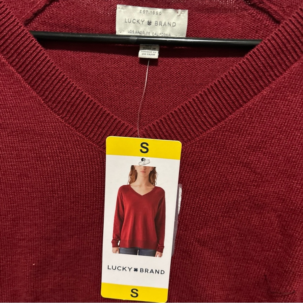 Lucky Brand Women's V-NECK Sweater Red Long-Sleeve size S